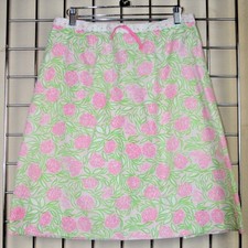 Vintage Lilly Pulitzer Skirt Size S/M 60s Green Pale Pink Carnations Lace Trim