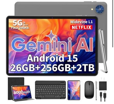 2026 Android 15 Tablet, 10 inch Tablet with Keyboard, 26GB+256GB+2TB Expand, 2-i