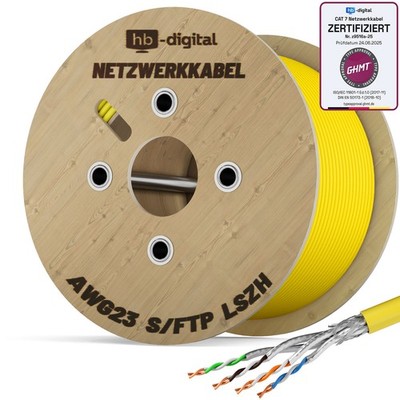 500m CAT.7 Cat7 Kupfer Verlegekabel Netzwerkkabel gelb Gigabit 10Gbit 1000Mhz