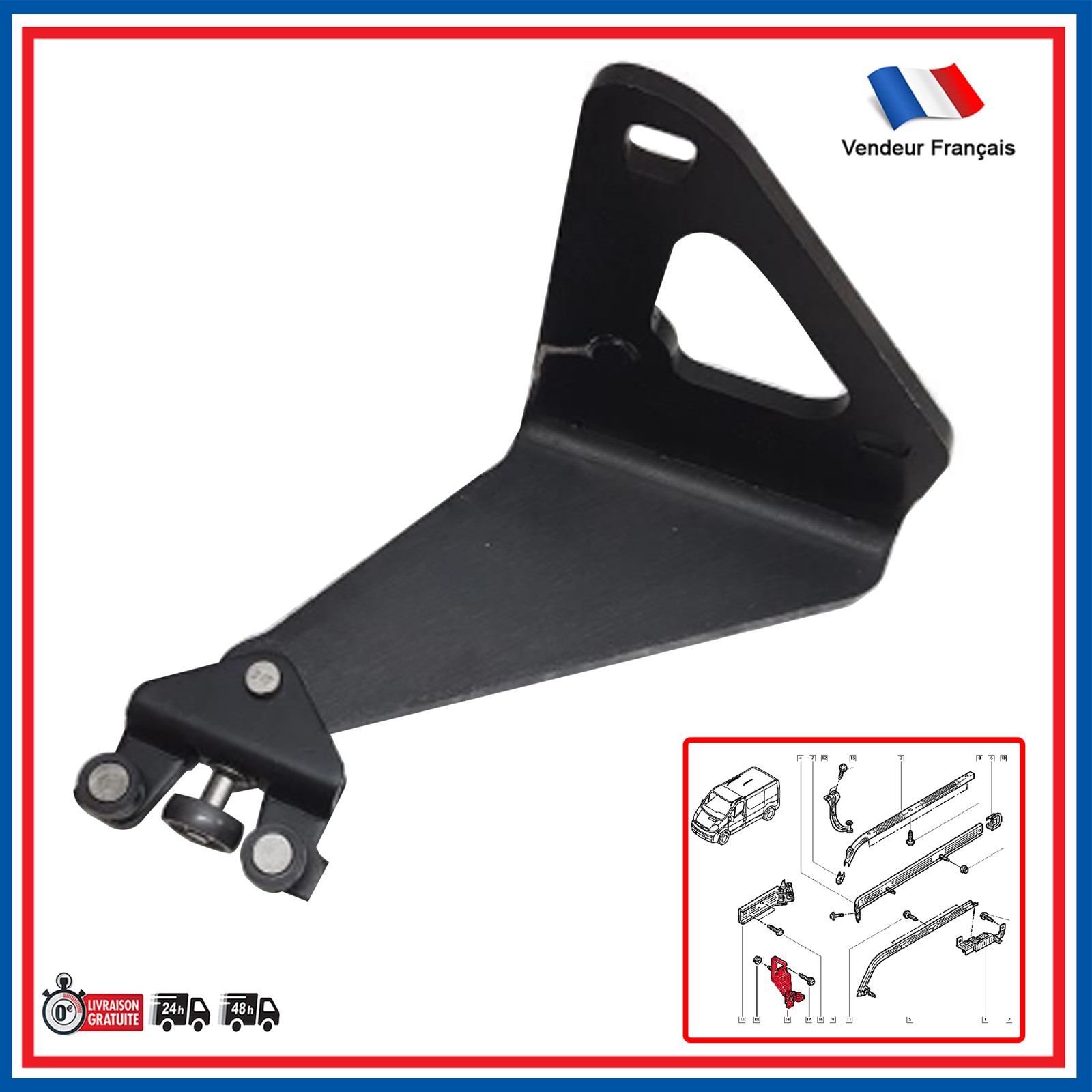 Galet porte coulissante guide inférieur droit pour Renault Trafic et Opel Vivaro