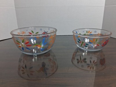 Temptations By Tara Set Of 2 Glass Nesting Bowls Garden Party Pattern 