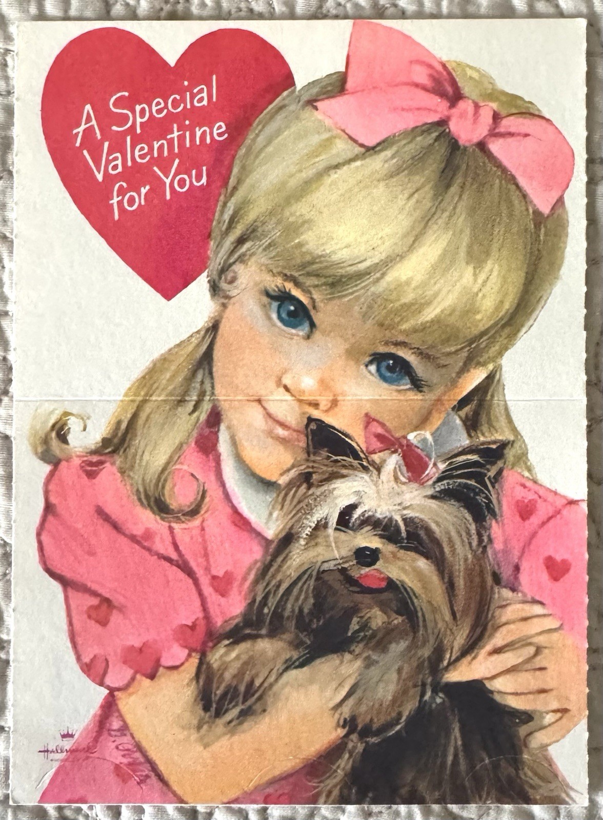 Unused Valentine Girl Dog Puppy Yorkie Terrier Vtg Greeting Card 1960s Hallmark