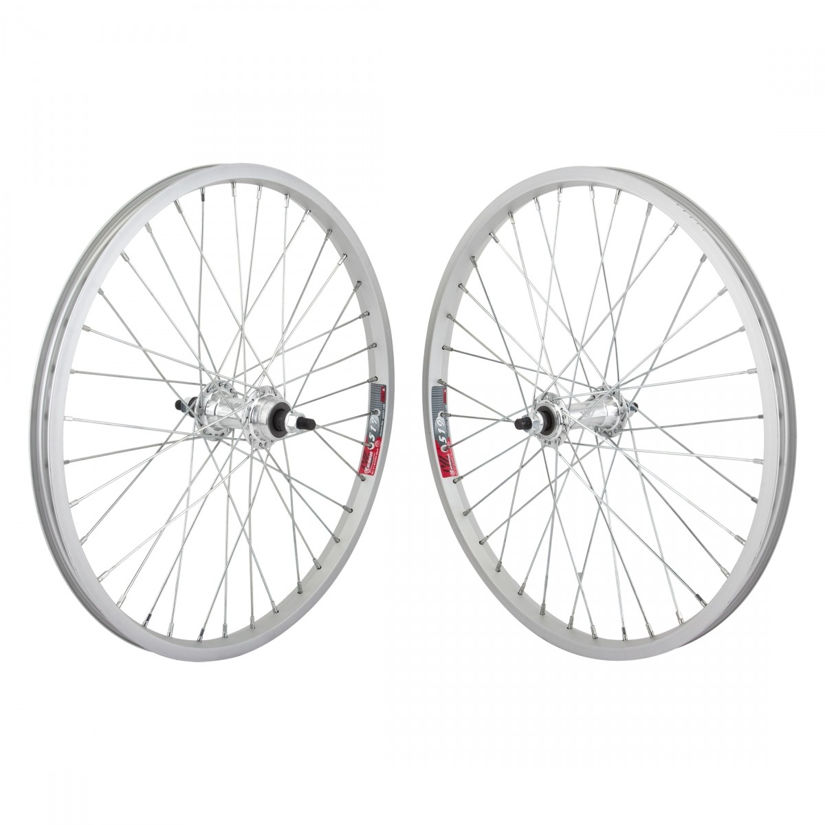 Wheel Master 20in Silver Alloy BMX Wheelset Weinmann 519 Rims 3/8 Bolt on Axles