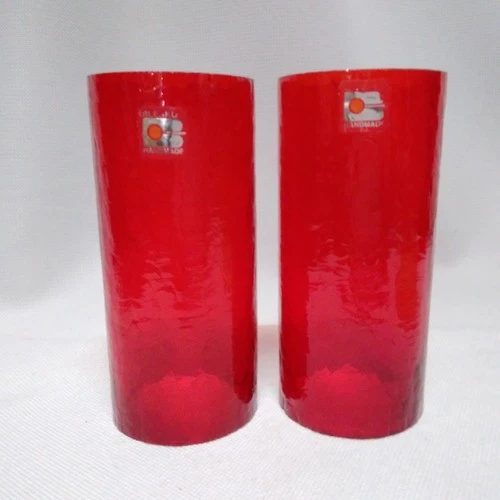 2 BLENKO Hurricane Chimney Shade Red Crackle Glass Set of 2