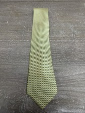 Hermes Paris Silk Tie Yellow Blue Geometric Pattern Made in France Luxury