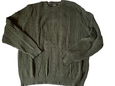 Eddie Bauer Mens Cable Knit Sweater Green 100 Cotton Crew Neck