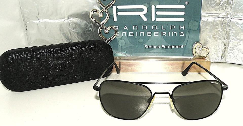 VTG RANDOLPH AF52499 RE LOGO AVIATOR MATTE BLACK SKULL SUNGLASSES BOX 50 AO RB - Image 3 of 4