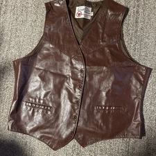 VTG Sears The Leather Shop Western Vest Men's 48 Brown Ranch Cowboy 70s