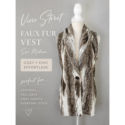 Vine Street Faux Fur Vest Medium Brown Made In USA Cozy Cabin Fall Winter Luxury