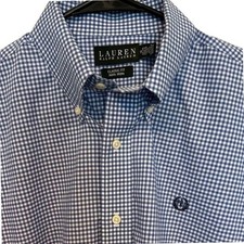 Lauren Ralph Lauren Button Down 16 34/35 Men's Blue Gingham Classic Fit Non Iron