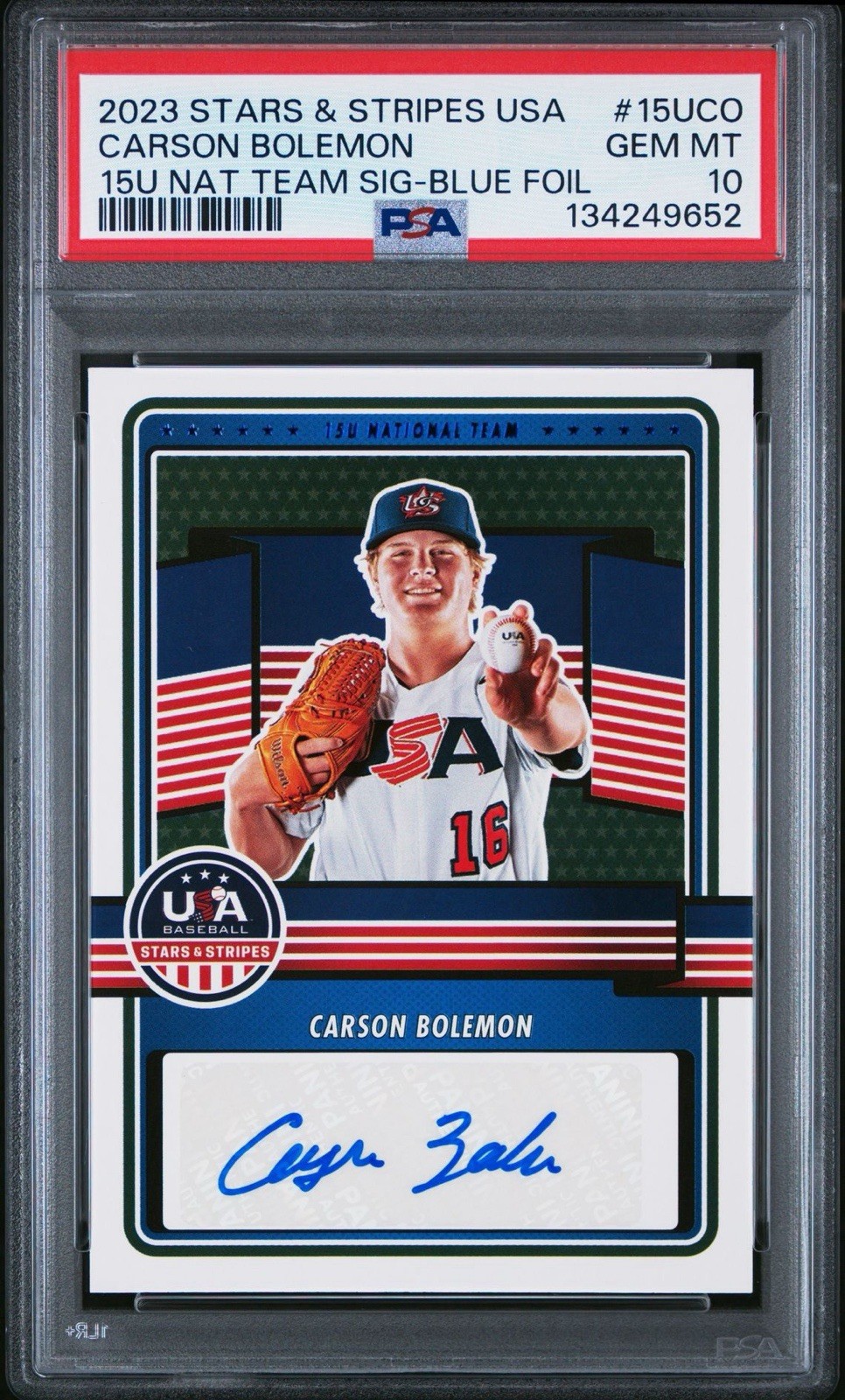 2023 Carson Bolemon Stars And Stripes Auto Blue Foil USA Rookie PSA 10 POP 2