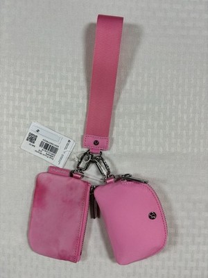 lululemon Dual Pouch Wristlet Wrist Strap Pink Tie Dye Silver Hardware Small