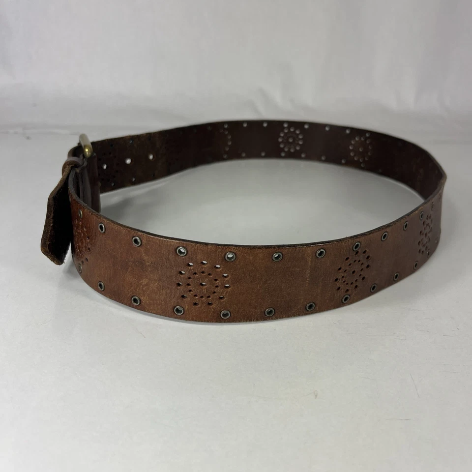 Cinturón ancho de cuero genuino American Eagle marrón perforado y tachonado - talla 34 Foto 3 de 4
