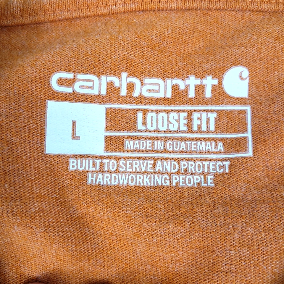 Camiseta Carhartt Para Hombre GRANDE Calce Suelto K231 Q66 Naranja Manga Larga Gráfico Logo Foto 3 de 4