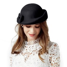 F FADVES Pillbox Hat Wool Felt Beret Fascinator Hats Flower Cocktail Wedding ...