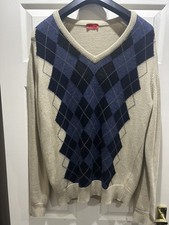 Pringle Of Scotland Jumper Men XL Argyle Cashmere Wool V-Neck Knit Sweater