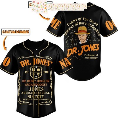 Dr Jones Professor Of Archaeology Personalized Black Design Baseball Jersey