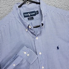 Vtg Ralph Lauren Yarmouth Button Down Shirt Mens 15.5 32/33 Blue Check Preppy