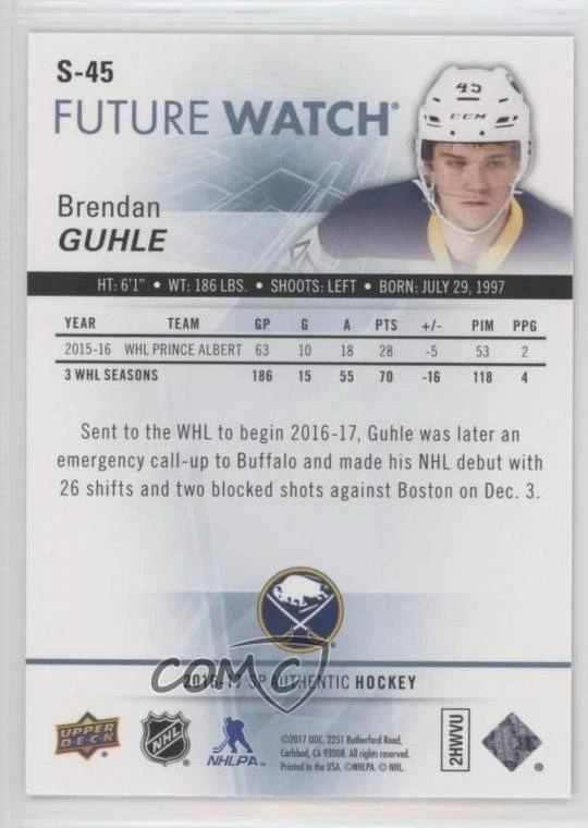 2016 SP Authentic Spectrum Gold /50 Future Watch Level 1 Brendan Guhle Rookie RC - Image 2 of 2
