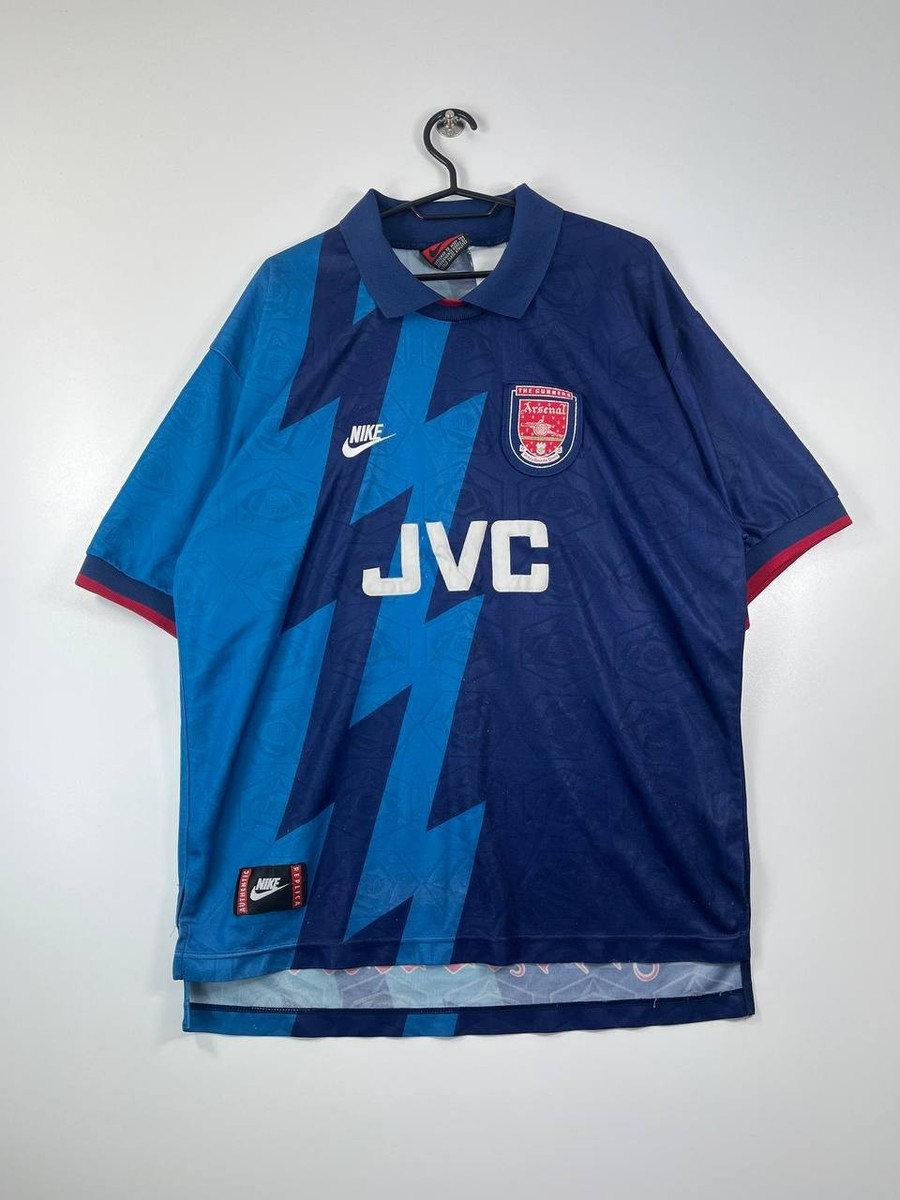 Arsenal 1995 1996 Away Shirt Nike JVC Blue Lightning Bolt Jersey