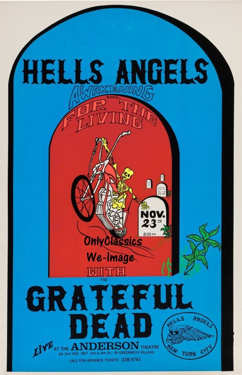 1970 Grateful Dead Hells Angels Anderson Theater 12x18 Concert Poster Motorcycle