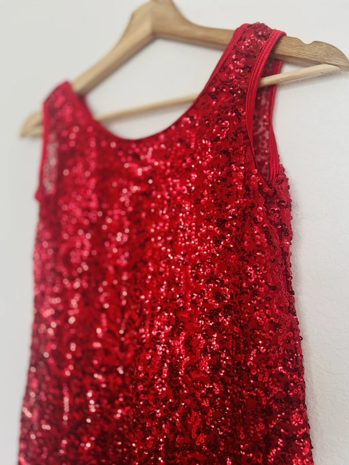 Conjunto Balera Rojo Lentejuelas Sin Mangas Baile/Gimnasia Niñas Spandax LC #154 Foto 3 de 4