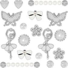 18Pcs Bling Shoe Charms for Women,Silver Dancer Pearl Butterfly Rhinestone Flowe