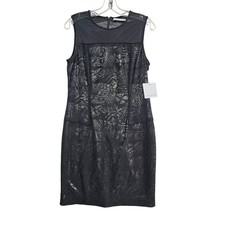 Marc New York Sheath Dress Women 8 Black Lace Metallic Mesh Sleeveless Cocktail
