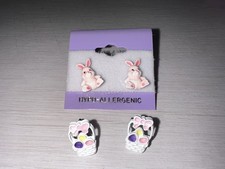 Vintage Easter Earrings Lot - 2 Pairs Adorable Bunny  Easter Basket