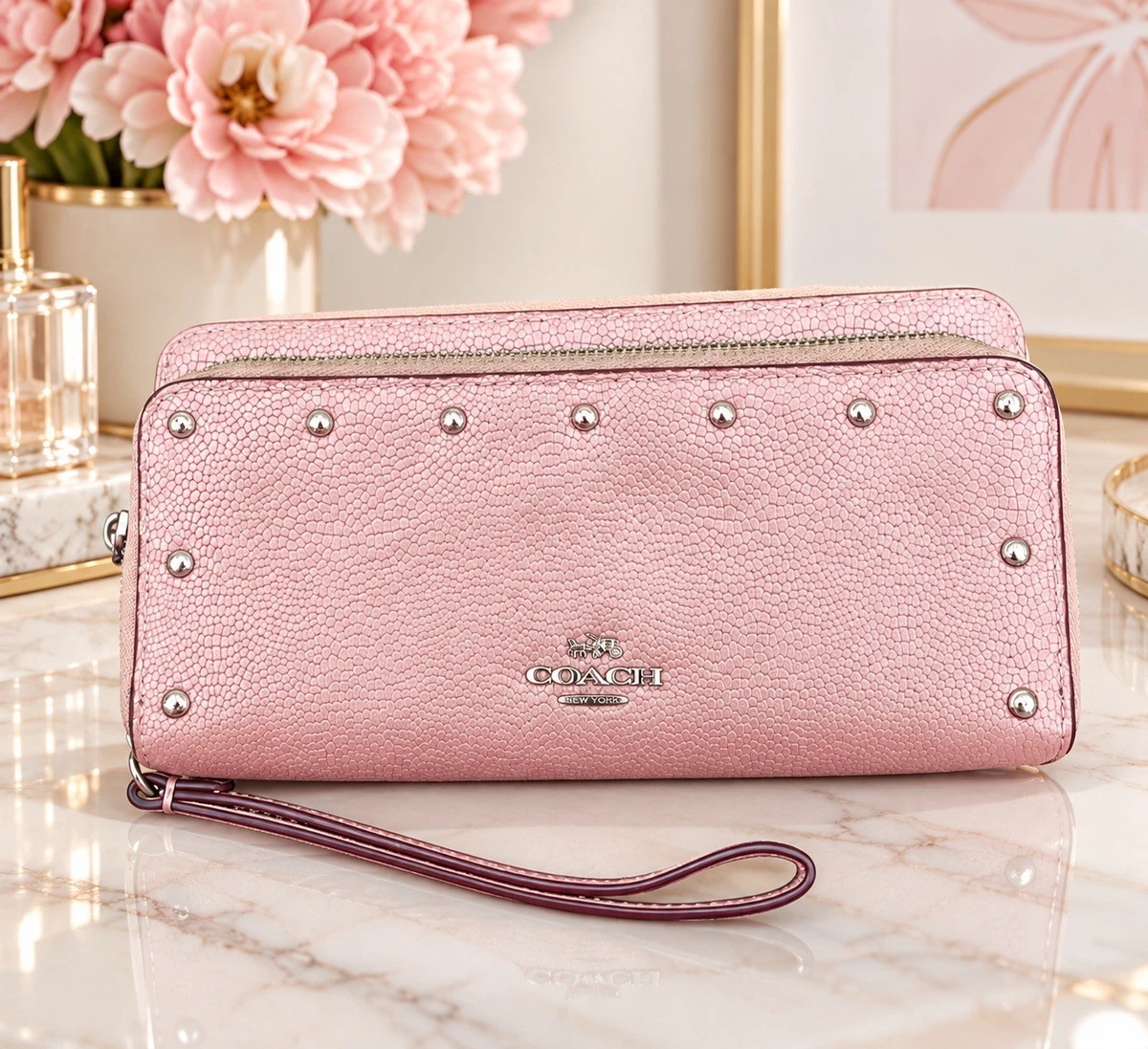 小物 COACH Studded Leather Zip Around Wallet Coach Studded Wallets for Women for sale - eBay