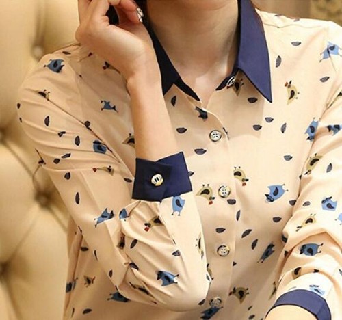 【Must GO】Women's Button Down Long Sleeve Printed Shirt Tailored Blouse - Picture 28 of 164