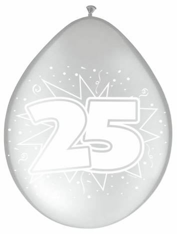 8 X 25TH SILVER LATEX BALLOONS - SILVER ANNIVERSARY / 25TH BIRTHDAY - 30CM - Picture 1 of 1
