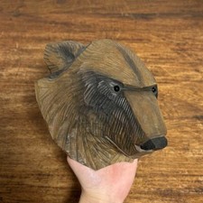 JIRO HIKIMA Wooden Carved Bear Wall Object Size H 6.2 x W 6.1 in