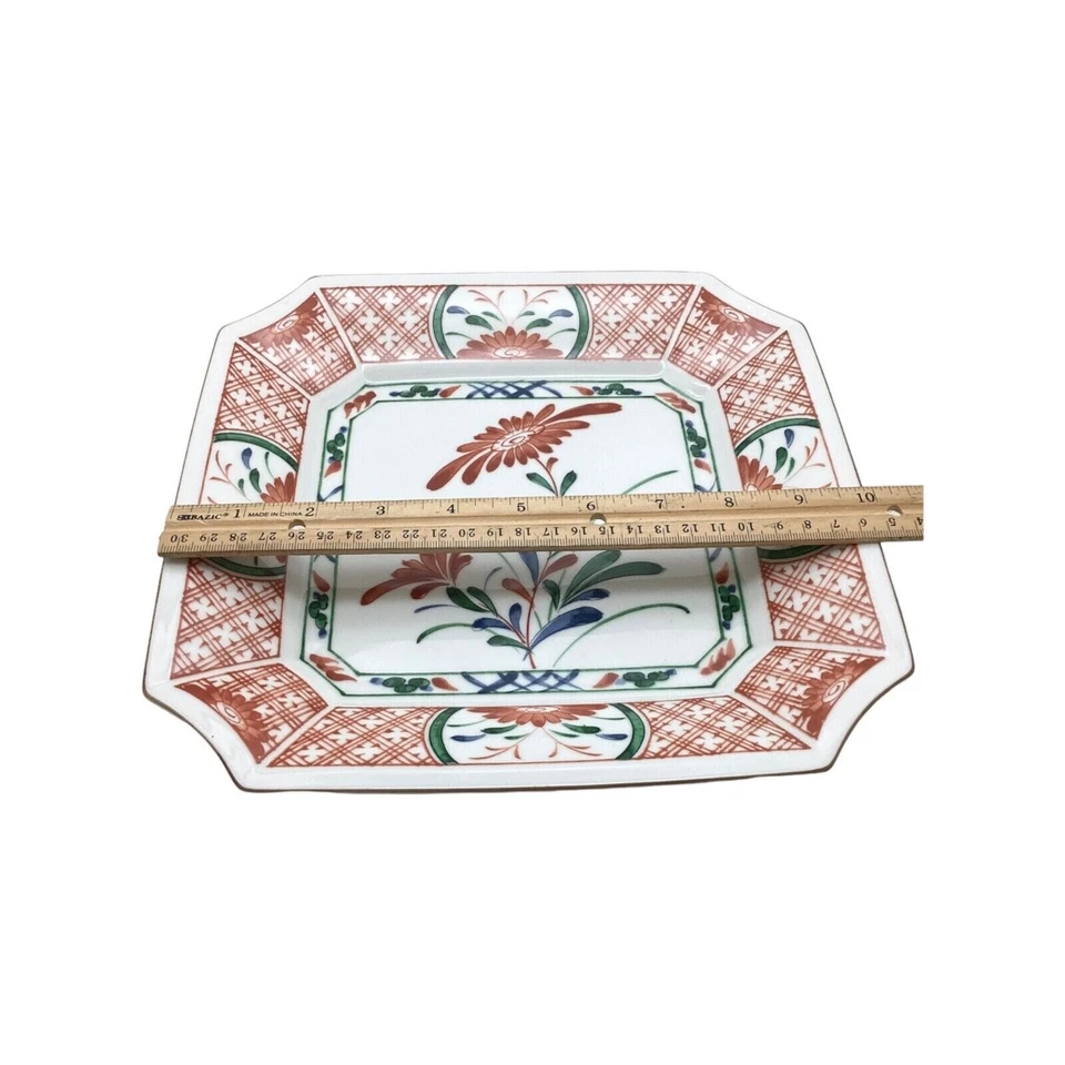 Noritake Dinner Plate 10x10 Porcelain Floral Chrysanthemum Lace Pattern Square - Image 3 of 4