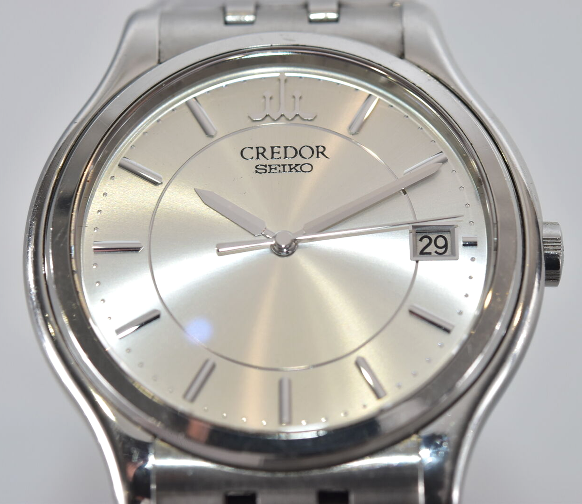 SEIKO CREDOR 8J86-7A00 Quartz Day Date Silver Dial Mens Watch from