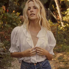 Doen Henri White Top 2025 New Cute Ruffled Top