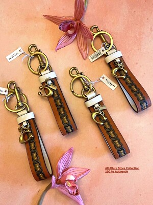 NWT Coach Varsity Stripe Loop Bag Charm~Key Chain Brass Orange