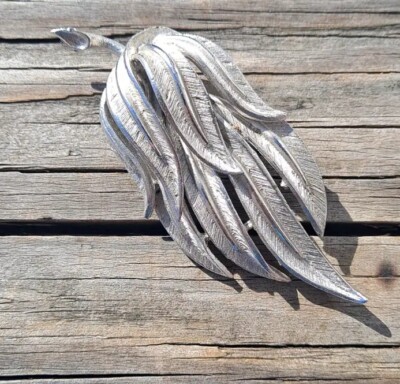 Vintage Coro Silver Leaf Pin Brooch Signed Mid Century Estate Jewelry