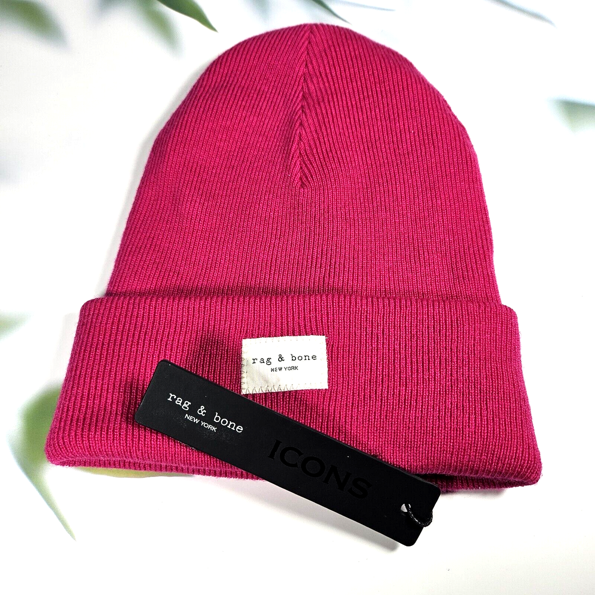 Rag & Bone Addison Slouchy Wool Blend Logo Patch Beanie New! Pink Slouchy Knit Beanie With Embroidered Patch - Your Choice of  main image 3