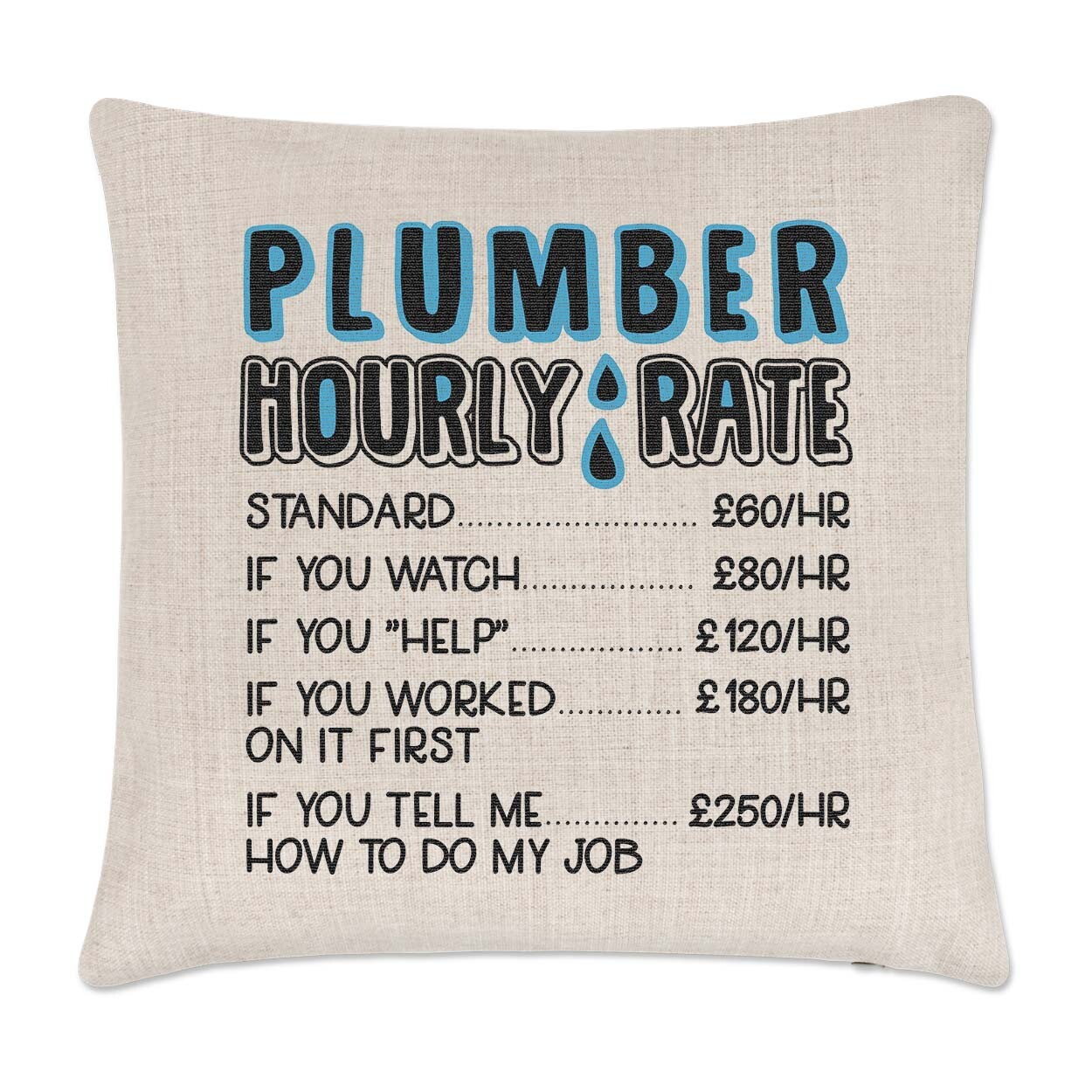 Plumber Hourly Rate Cushion Cover Pillow Funny Sarcastic Awesome World's Best