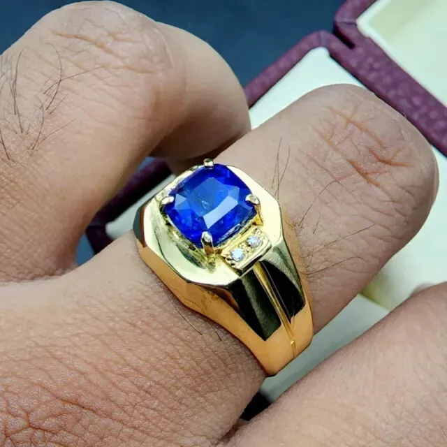 2.10 Ct Cushion Cut Natural Sapphire Diamond Men s Pinky Ring
