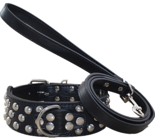 2" Leather Spiked Studded Dog Collar Leash set for Pit Bull Terrier Husky S-XL