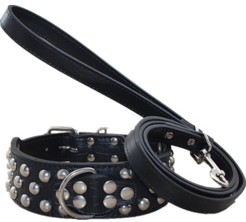 2" Leather Spiked Studded Dog Collar Leash set for Pit Bull Terrier Husky S-XL - Picture 1 of 6