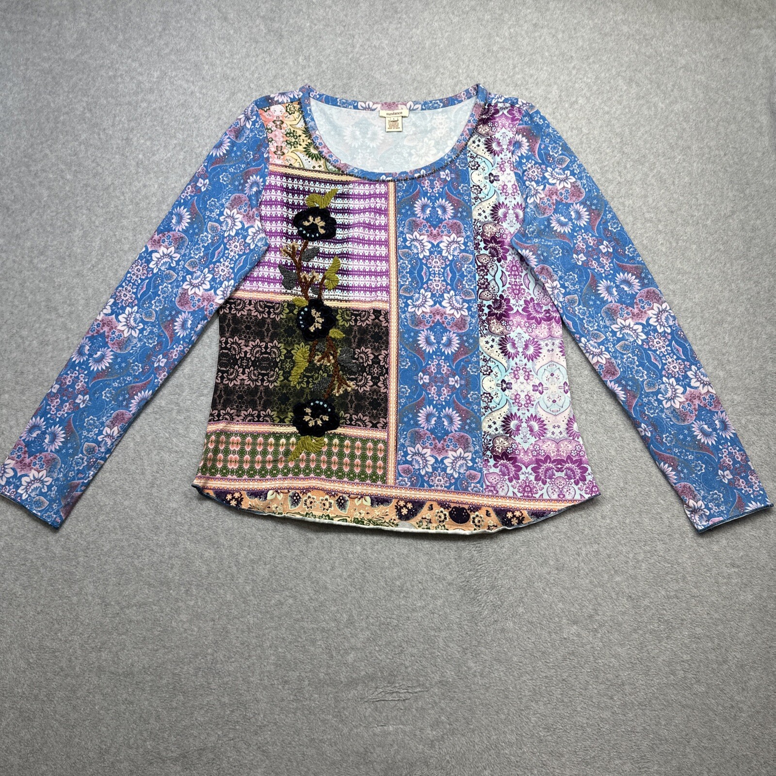 Sundance Poetic Patchwork Top Large Blue Floral B… - image 1