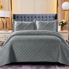 3 Piece Quilted Bedspread Bed Throw Single Double King Size Embossed Bedding Set