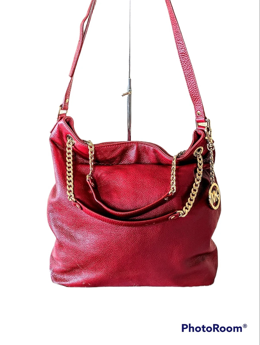 michael kors red purse with gold chain