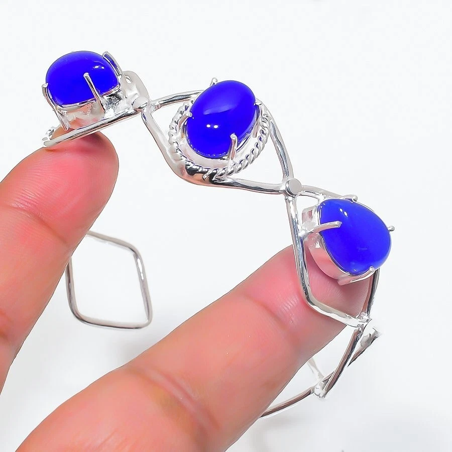 VALENTINO Bracciale in argento sterling 925 fatto a mano con pietre preziose onice blu regolabile