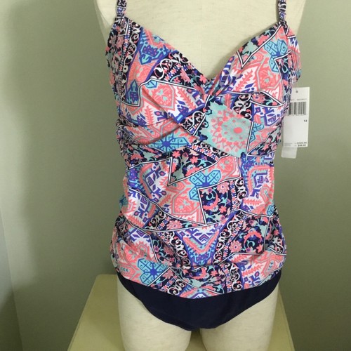 Christina Swimming Bathing Suit One Piece Geometric Navy Blue Coral New 14 - 第 1/5 張圖片
