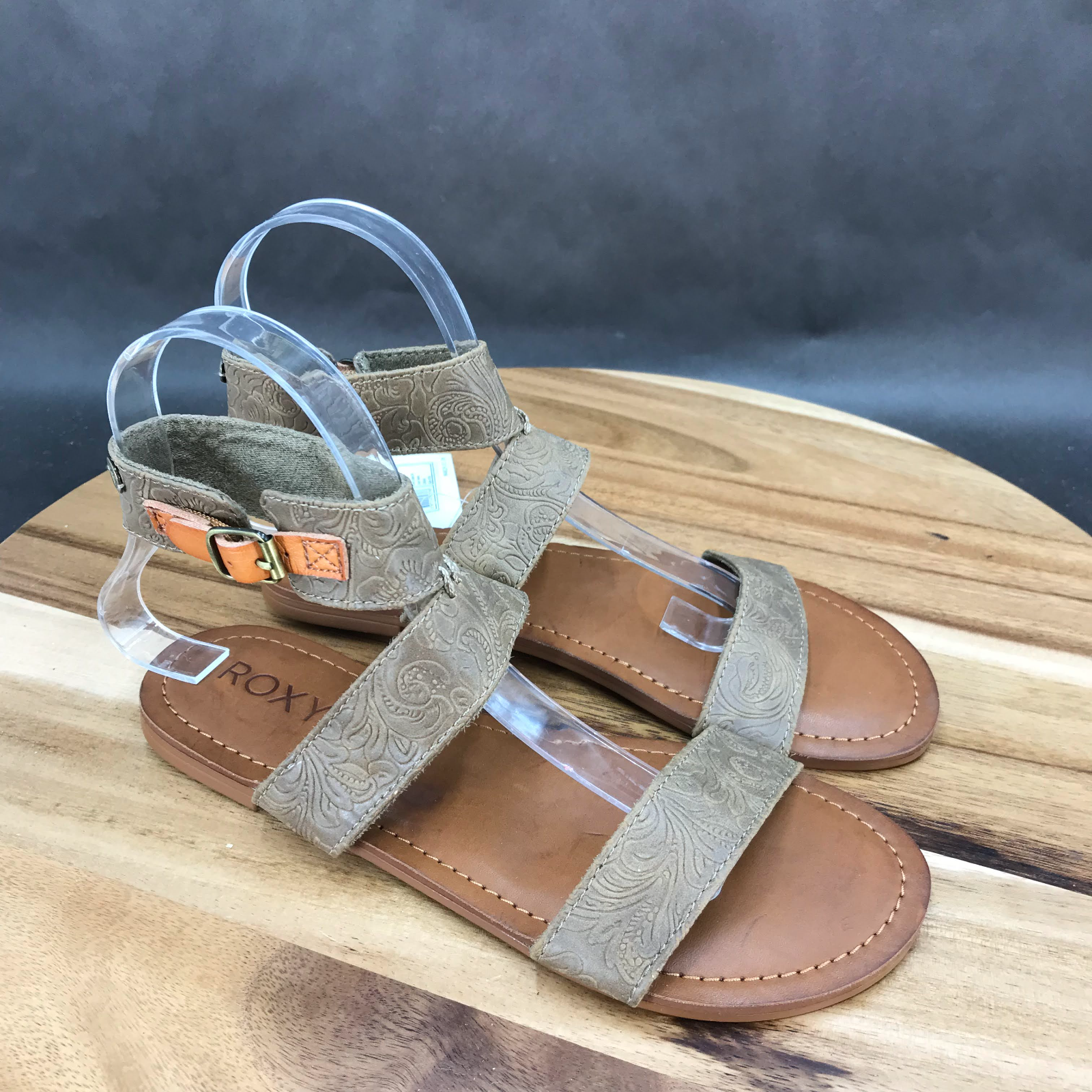 Roxy Brown Faux Leather Strappy Flat Adjustable Sandals Womens Size 6 | eBay