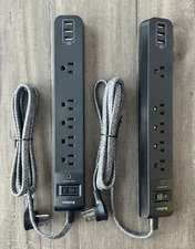 2 Pack Power Strip Surge Protector 5 Outlets 3 USB Ports Flat Plug Braided Black
